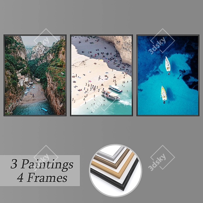 Artistic Trio: Set of 3 Wall Paintings 3D model image 1