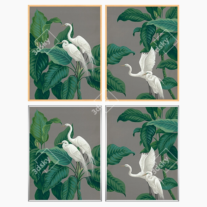 Duo of Wall Paintings with 4 Frame Options 3D model image 3