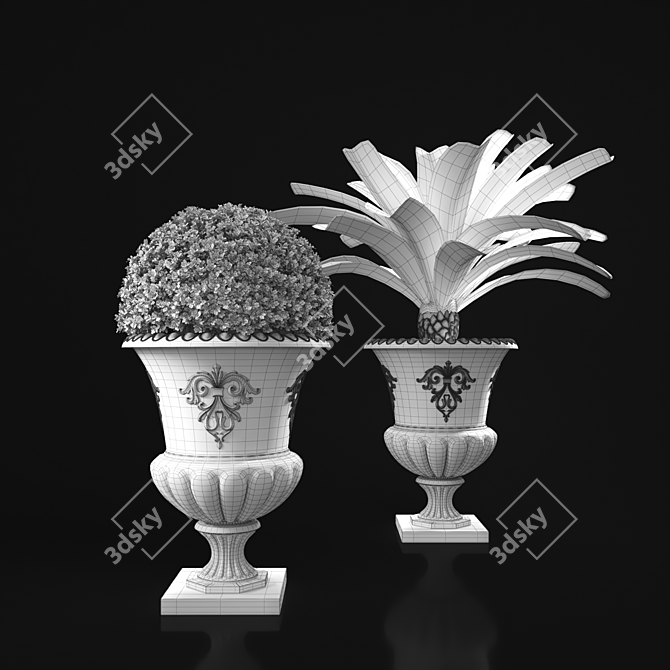 Antique Marble Urn: Boxwood & Cycas Palm 3D model image 4