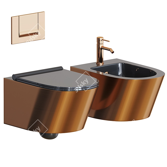 Luxury Wall Hung Toilet in Gold & Silver 3D model image 1