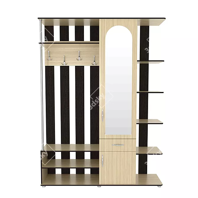 Compact Hallway Storage with Hooks and Shelves 3D model image 1