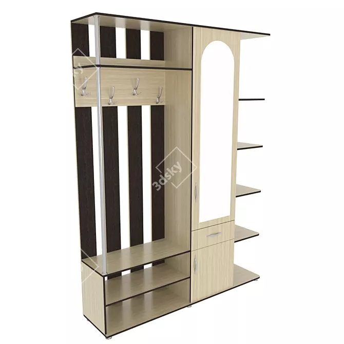 Compact Hallway Storage with Hooks and Shelves 3D model image 2