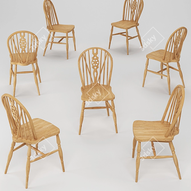 Vintage Windsor Wood Chair 3D model image 4