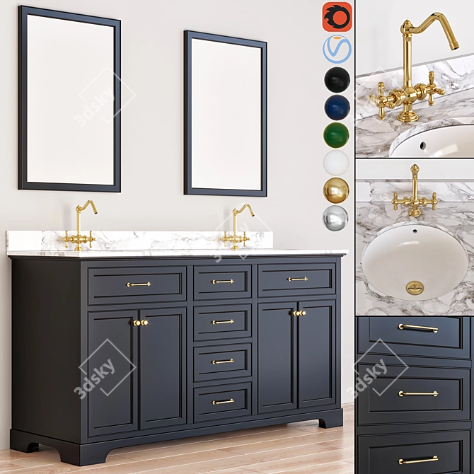 Modern 3-Piece Bathroom Vanity Set 3D model image 1