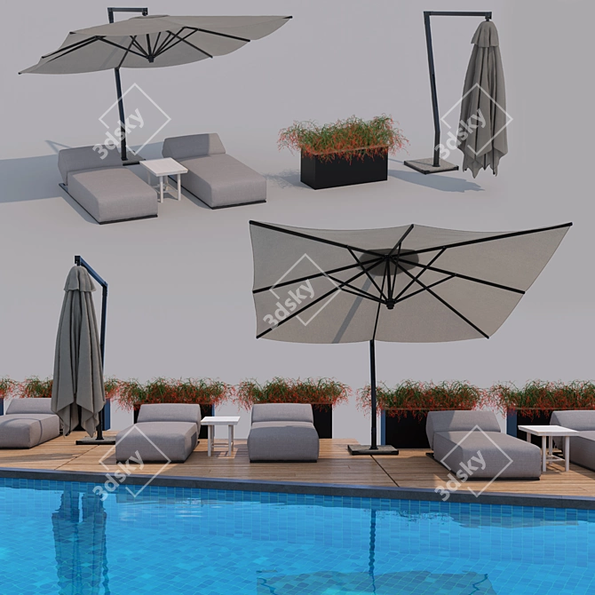 Luxury Garden Day Bed with Gazebo & Pool 3D model image 2