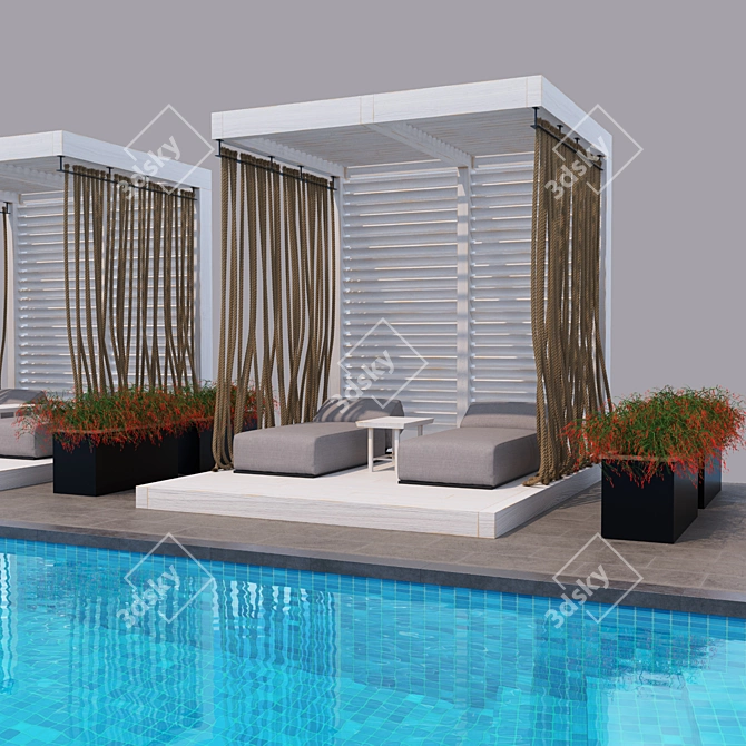 Luxury Garden Day Bed with Gazebo & Pool 3D model image 3