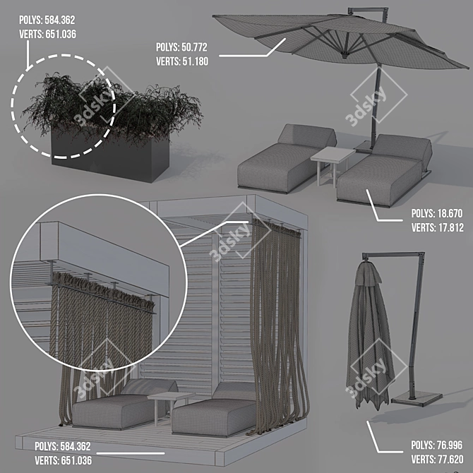 Luxury Garden Day Bed with Gazebo & Pool 3D model image 4