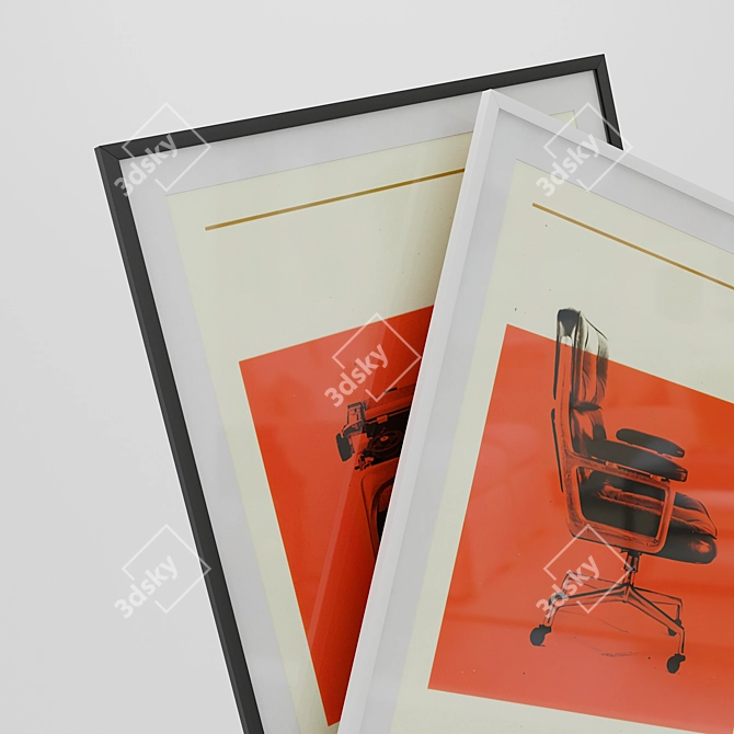 Retro Cool: Eames Chair & Typewriter Posters 3D model image 2