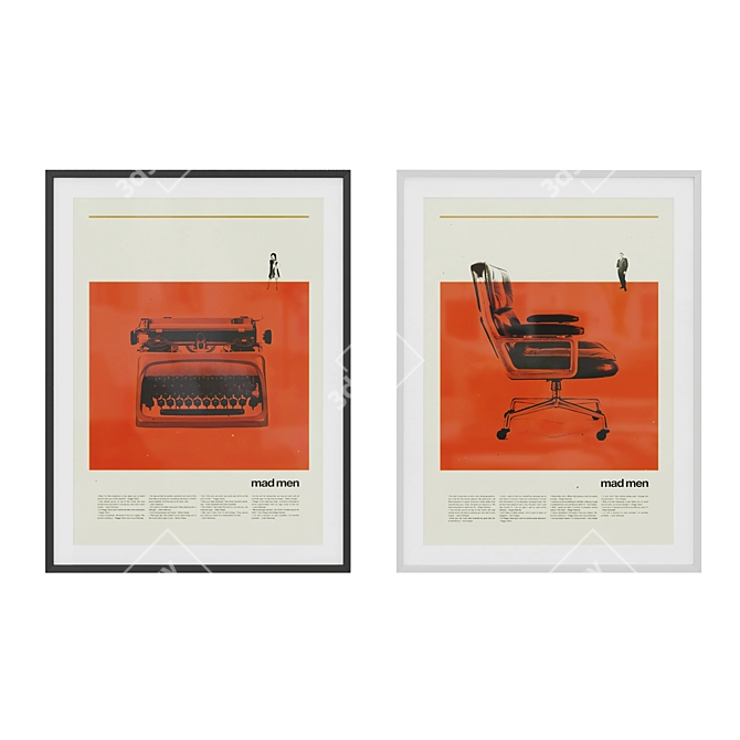 Retro Cool: Eames Chair & Typewriter Posters 3D model image 3