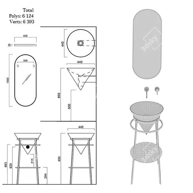 Sleek CONO Geometrica Metal Sink 3D model image 5