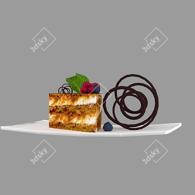 Delicious Berry Mint Dessert with Colorful Presentation 3D model image 2