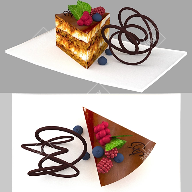 Delicious Berry Mint Dessert with Colorful Presentation 3D model image 8