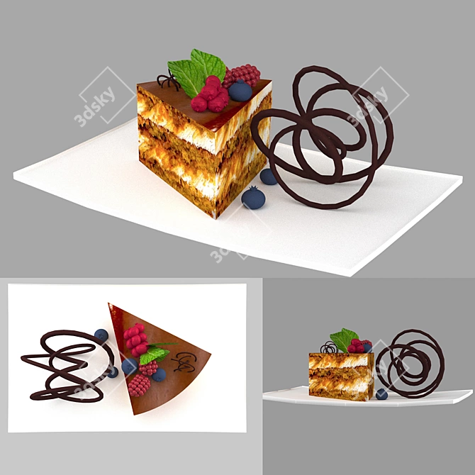 Delicious Berry Mint Dessert with Colorful Presentation 3D model image 9