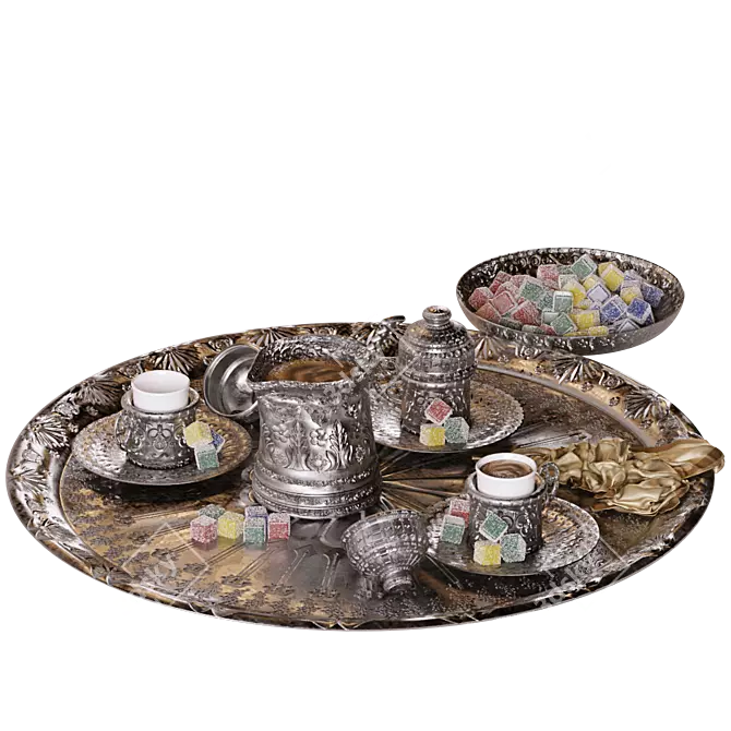 Exquisite Turkish Delight Coffee Set 3D model image 1