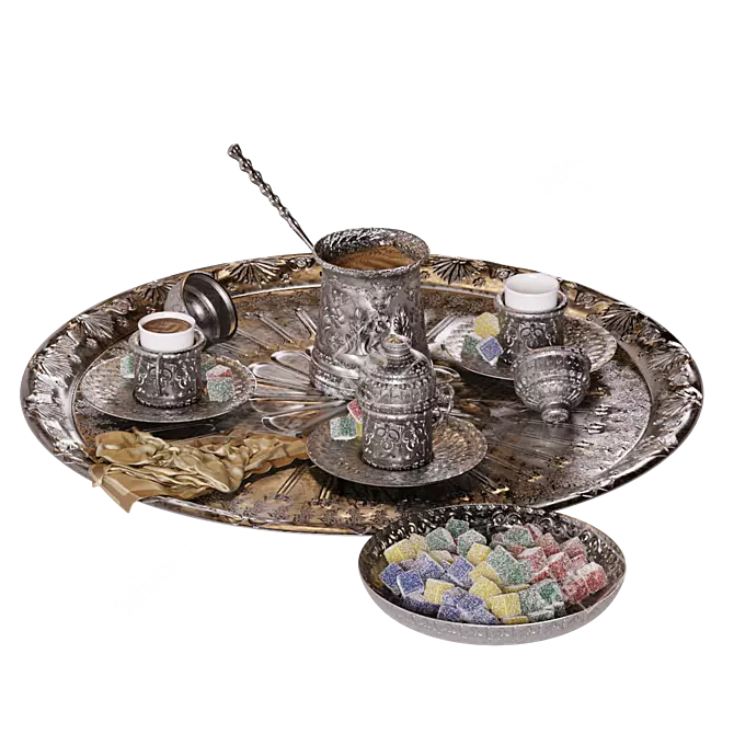 Exquisite Turkish Delight Coffee Set 3D model image 2