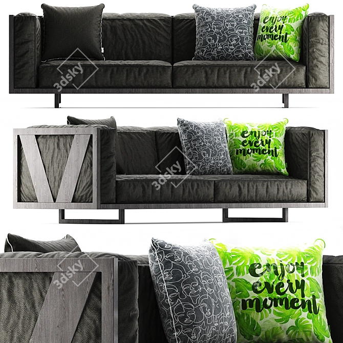 Elegant Oak Frame Sofa 3D model image 1