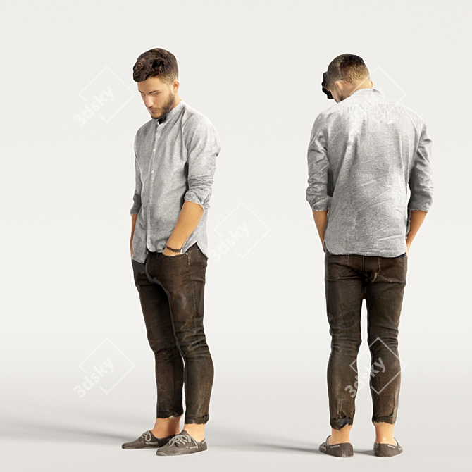 Realistic 3D Scanned Man with 3 Color Variations 3D model image 5