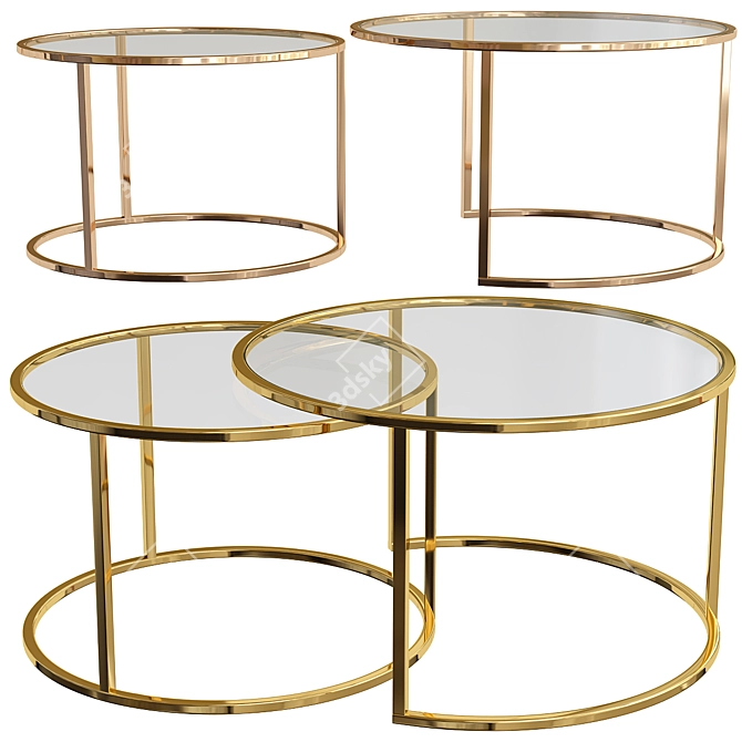 Elegant Glass and Gold Coffee Table Set 3D model image 1