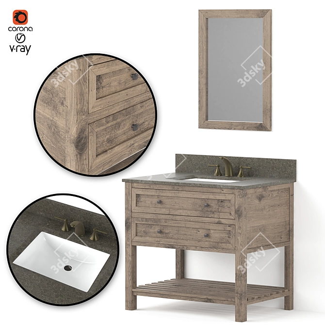 Rustic Brown Single Sink Vanity  3D model image 1