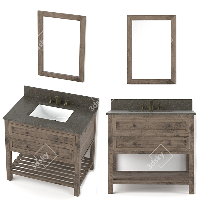 Rustic Brown Single Sink Vanity  3D model image 2