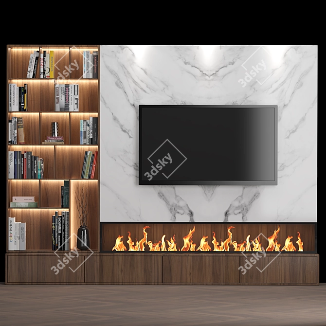 Modern Stone TV Wall Design 3D model image 1