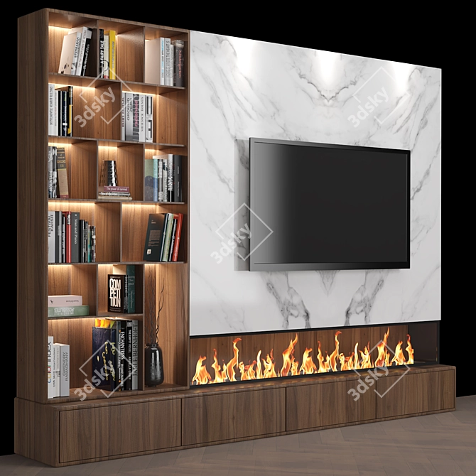 Modern Stone TV Wall Design 3D model image 2