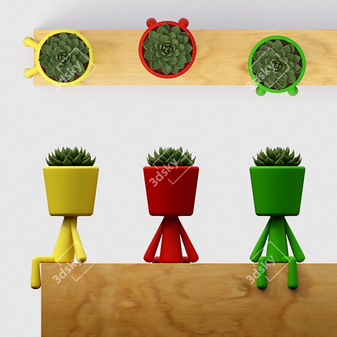 Succulent Man Pot: Quirky, Decorative Flower Pot 3D model image 2