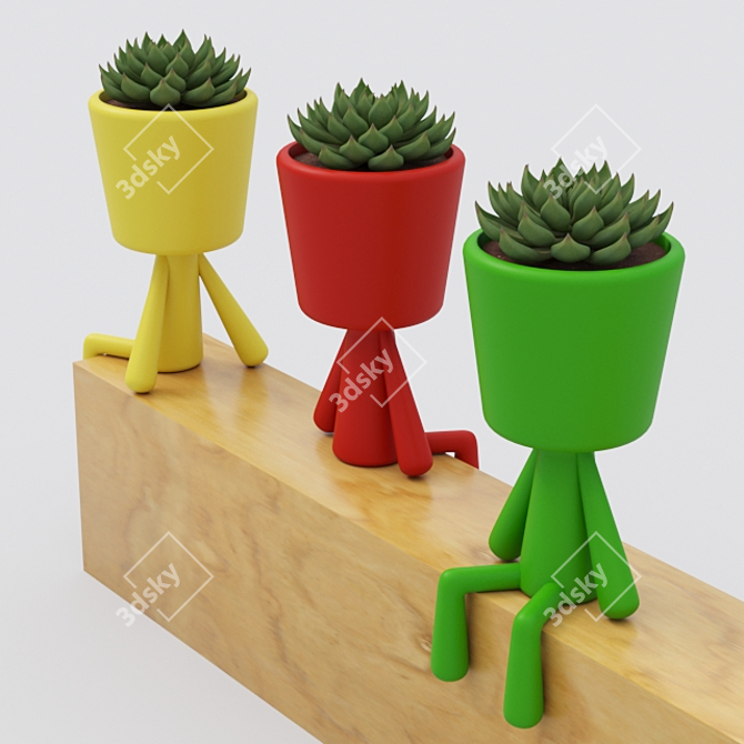 Succulent Man Pot: Quirky, Decorative Flower Pot 3D model image 3