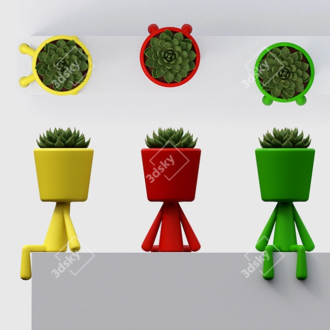 Succulent Man Pot: Quirky, Decorative Flower Pot 3D model image 7