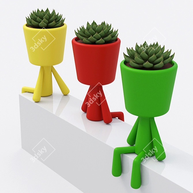 Succulent Man Pot: Quirky, Decorative Flower Pot 3D model image 8