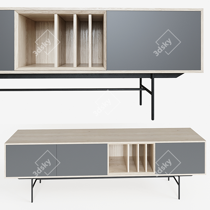 Contemporary Oak TV Cabinet 3D model image 1