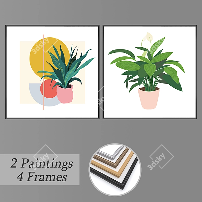 Elegant Canvas Set with Variety Frames 3D model image 1