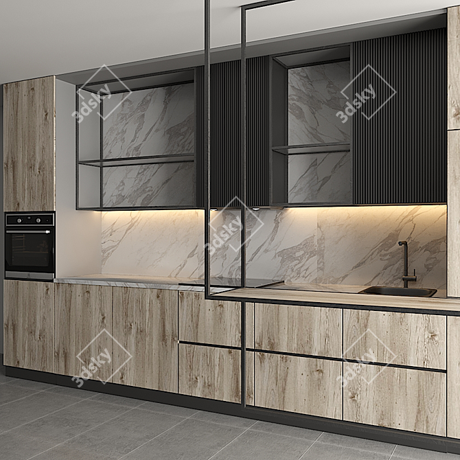 Modular Kitchen with Editable Design 3D model image 2