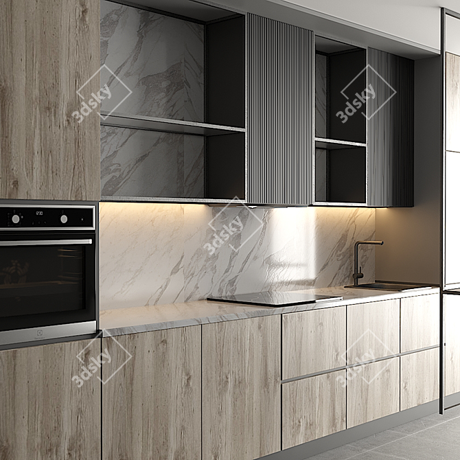 Modular Kitchen with Editable Design 3D model image 3