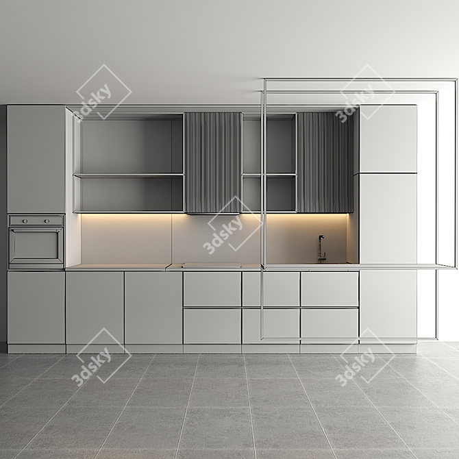 Modular Kitchen with Editable Design 3D model image 4