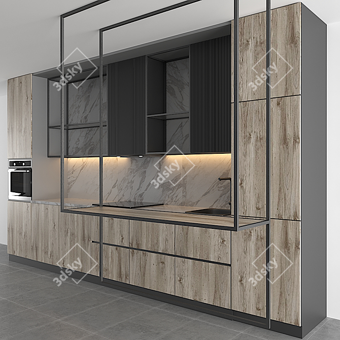 Modular Kitchen with Editable Design 3D model image 7