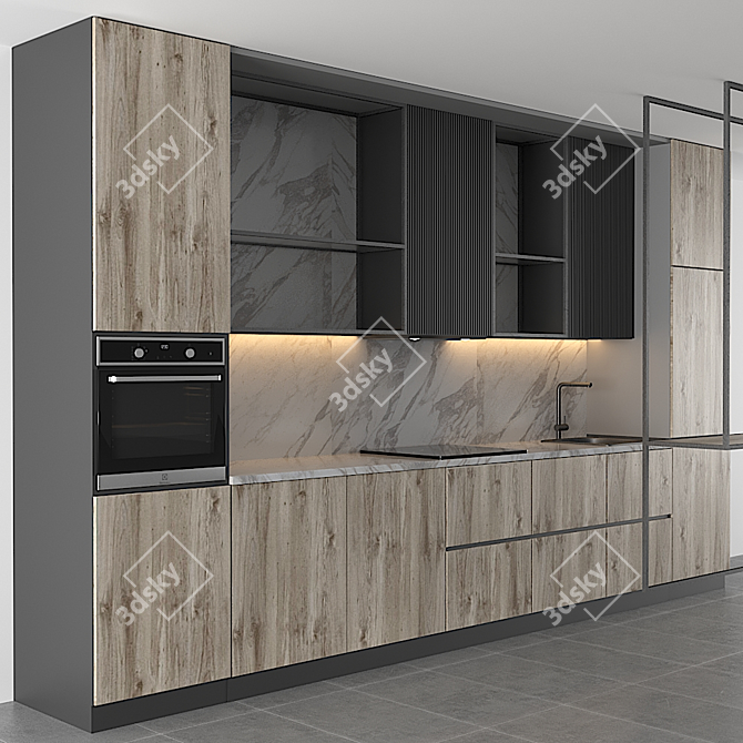 Modular Kitchen with Editable Design 3D model image 8