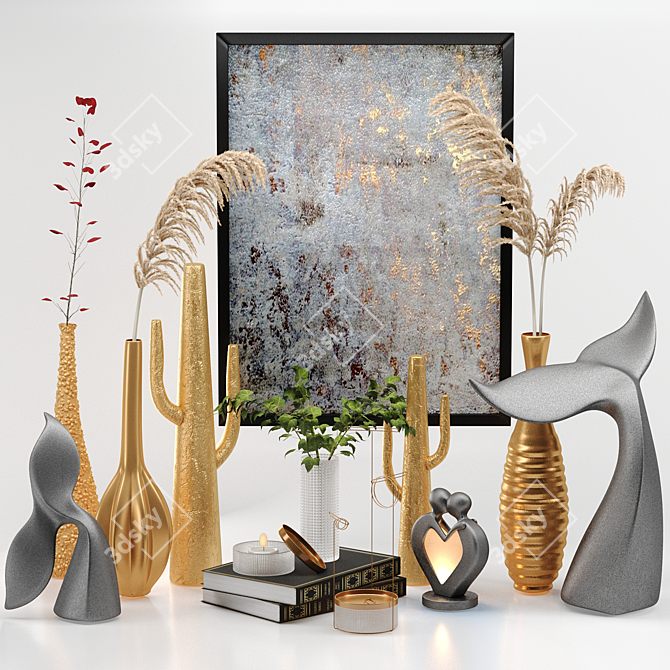 Saguaro Cactus Metal Sculpture Set 3D model image 1