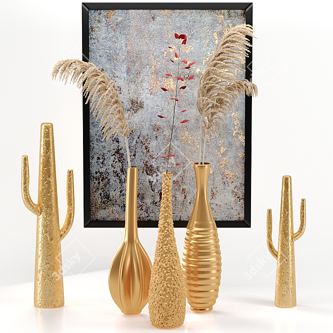 Saguaro Cactus Metal Sculpture Set 3D model image 4