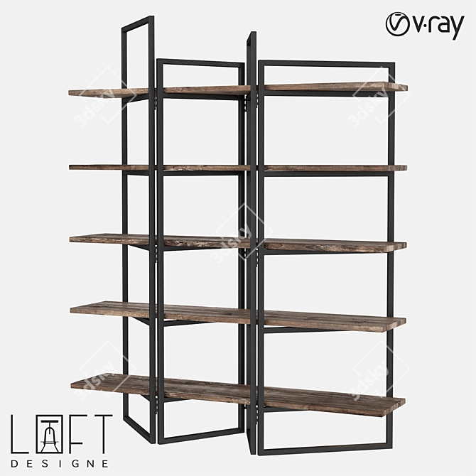 Industrial Wood and Metal Shelving Unit 3D model image 1