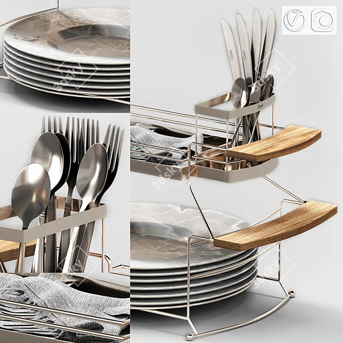 Sleek Kitchen Dish Rack 3D model image 2