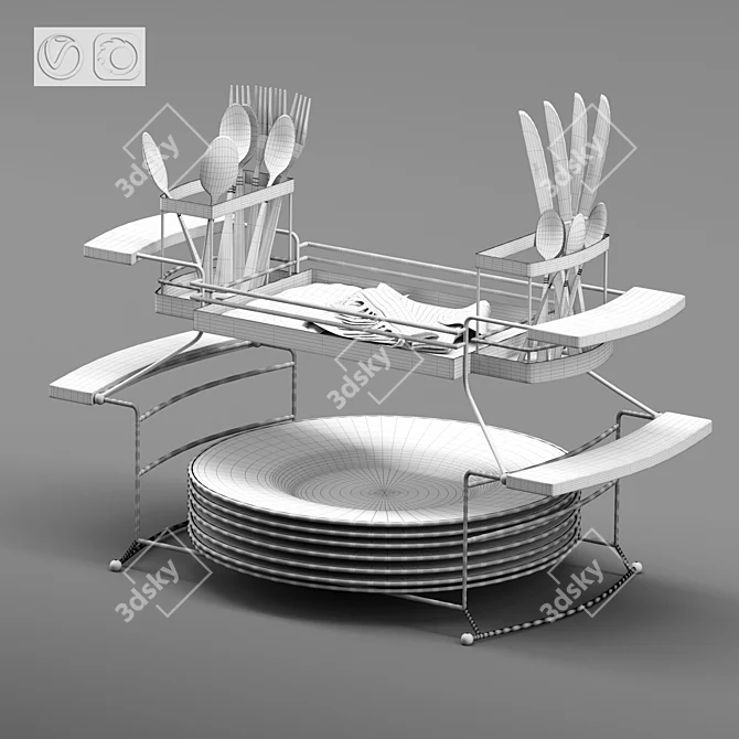 Sleek Kitchen Dish Rack 3D model image 3