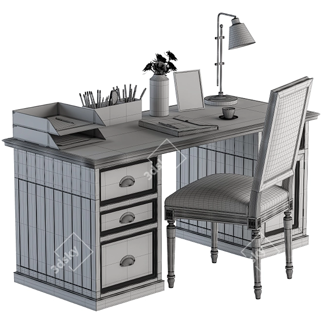 Neoclassic Black Office Desk 3D model image 5