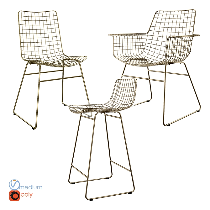 Wire Frame Metal Chairs 3D model image 1