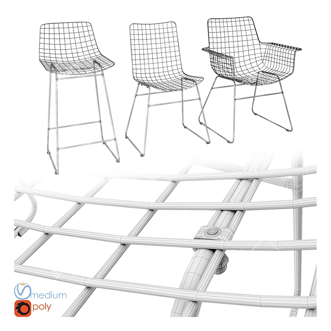 Wire Frame Metal Chairs 3D model image 5