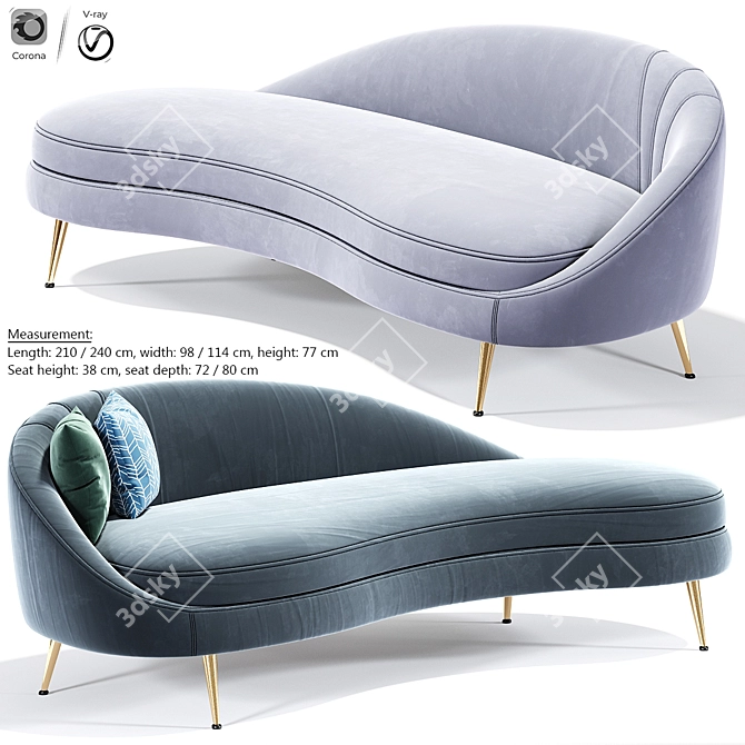 Elegant Sand Curve Sofa 3D model image 1