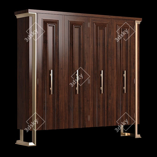 Elegant Walnut Wardrobe 3D model image 2