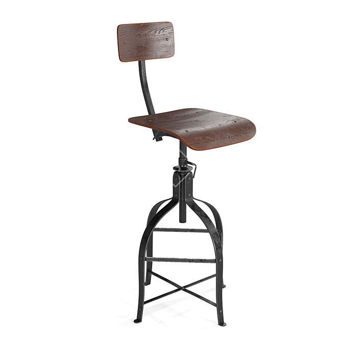 Rustic Drafting Chair: Photorealistic 3D Model 3D model image 1