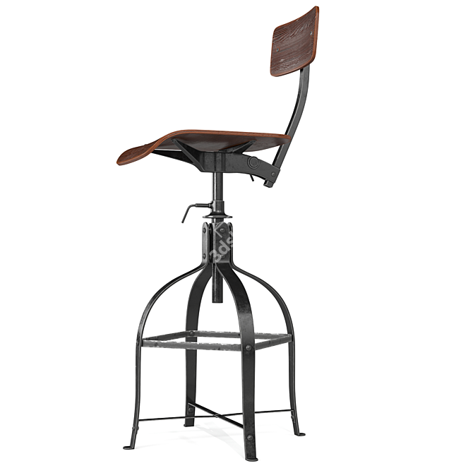 Rustic Drafting Chair: Photorealistic 3D Model 3D model image 2