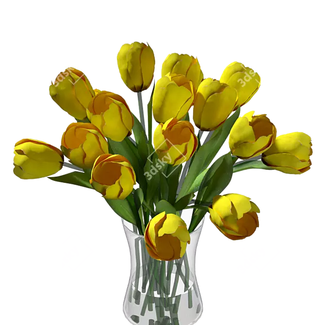 Radiant Yellow Tulips Bouquet 3D model image 3